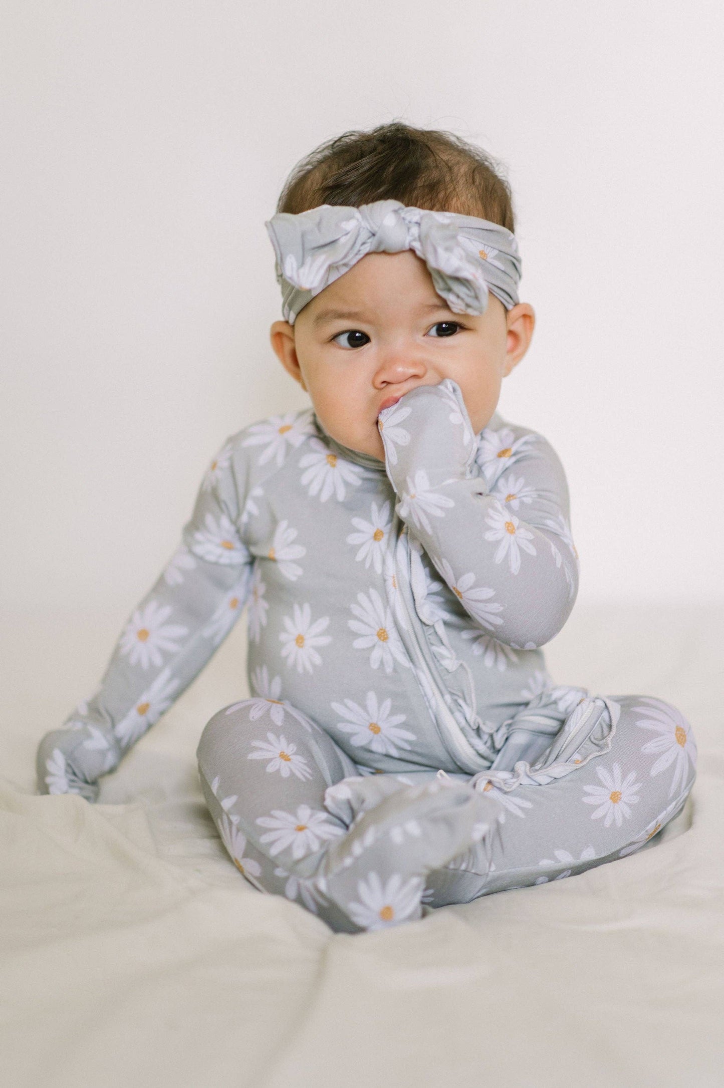Sage Daisies Ruffle Baby Bamboo Romper