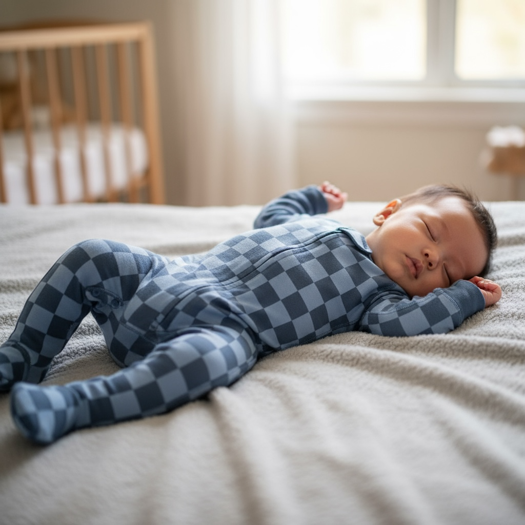 Blue Checker Bamboo Zipper Romper