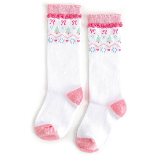 White Fair Isle Knee High Socks