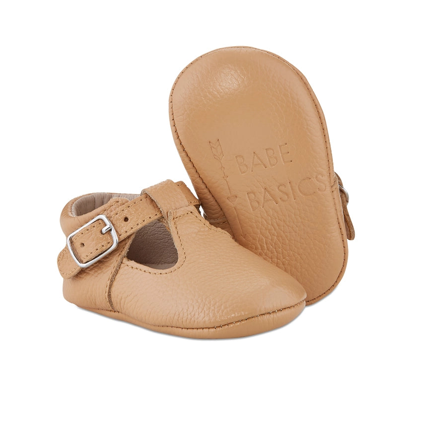 Caramel Soft-Soled Leather Baby Mary Janes