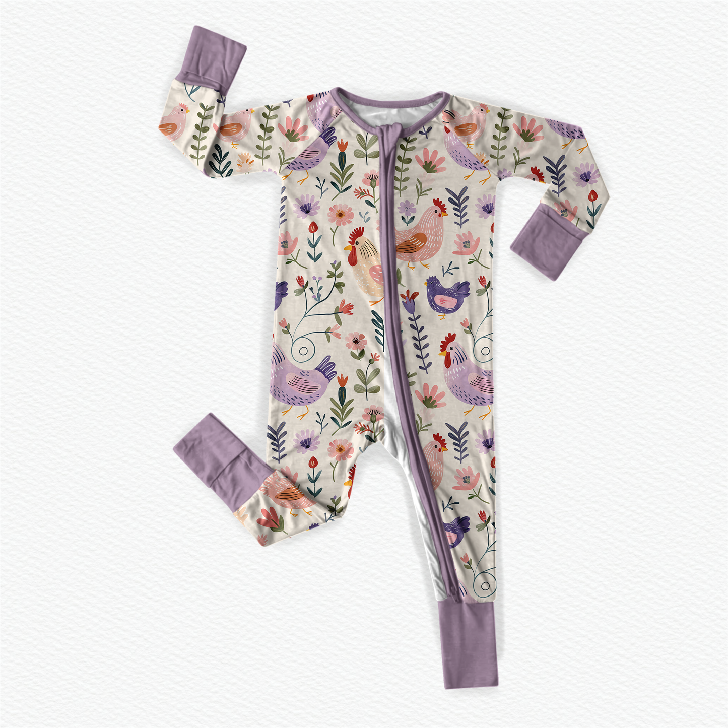 Sweet Chicken Blooms Bamboo Zipper Romper