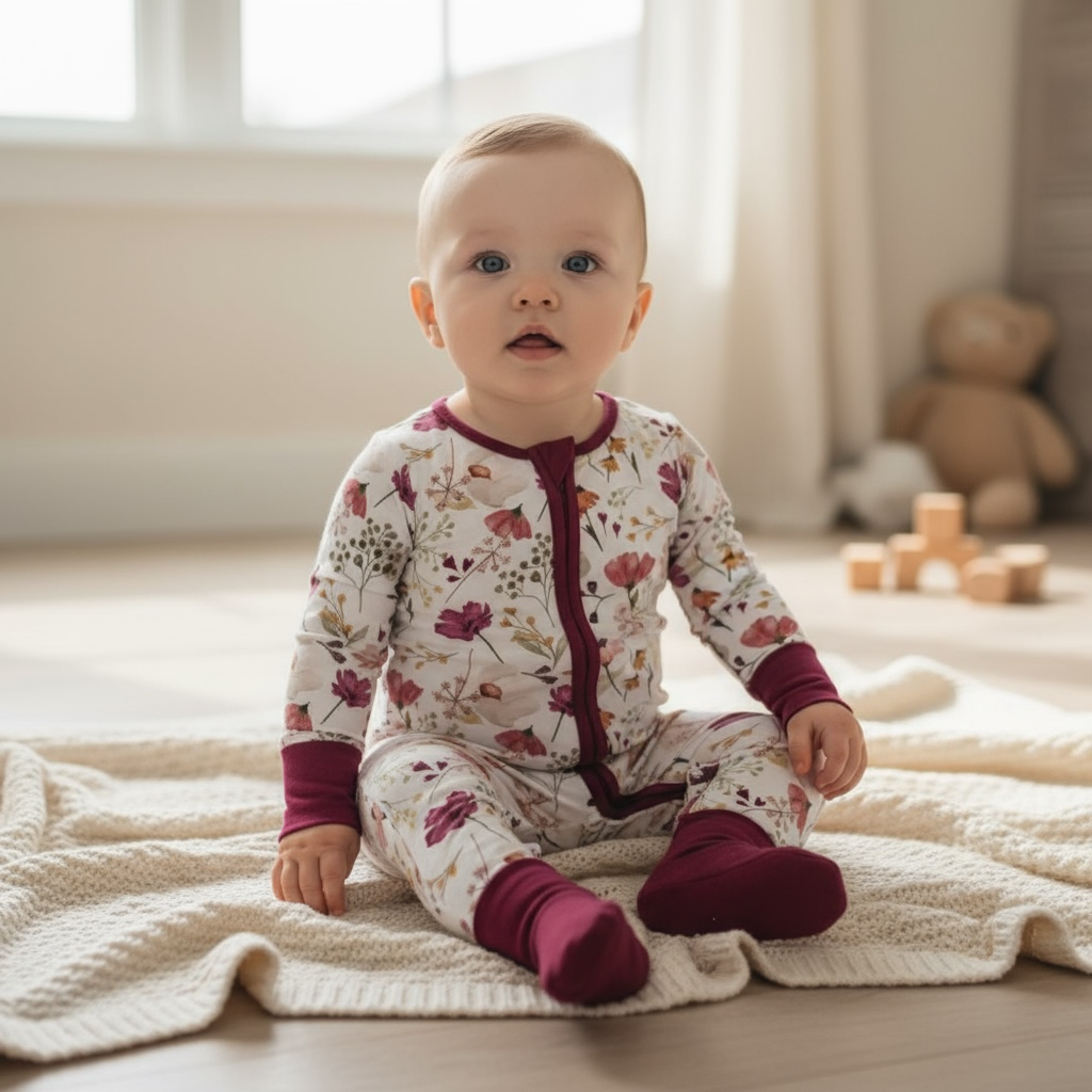 Purple Floral Bamboo Zipper Romper