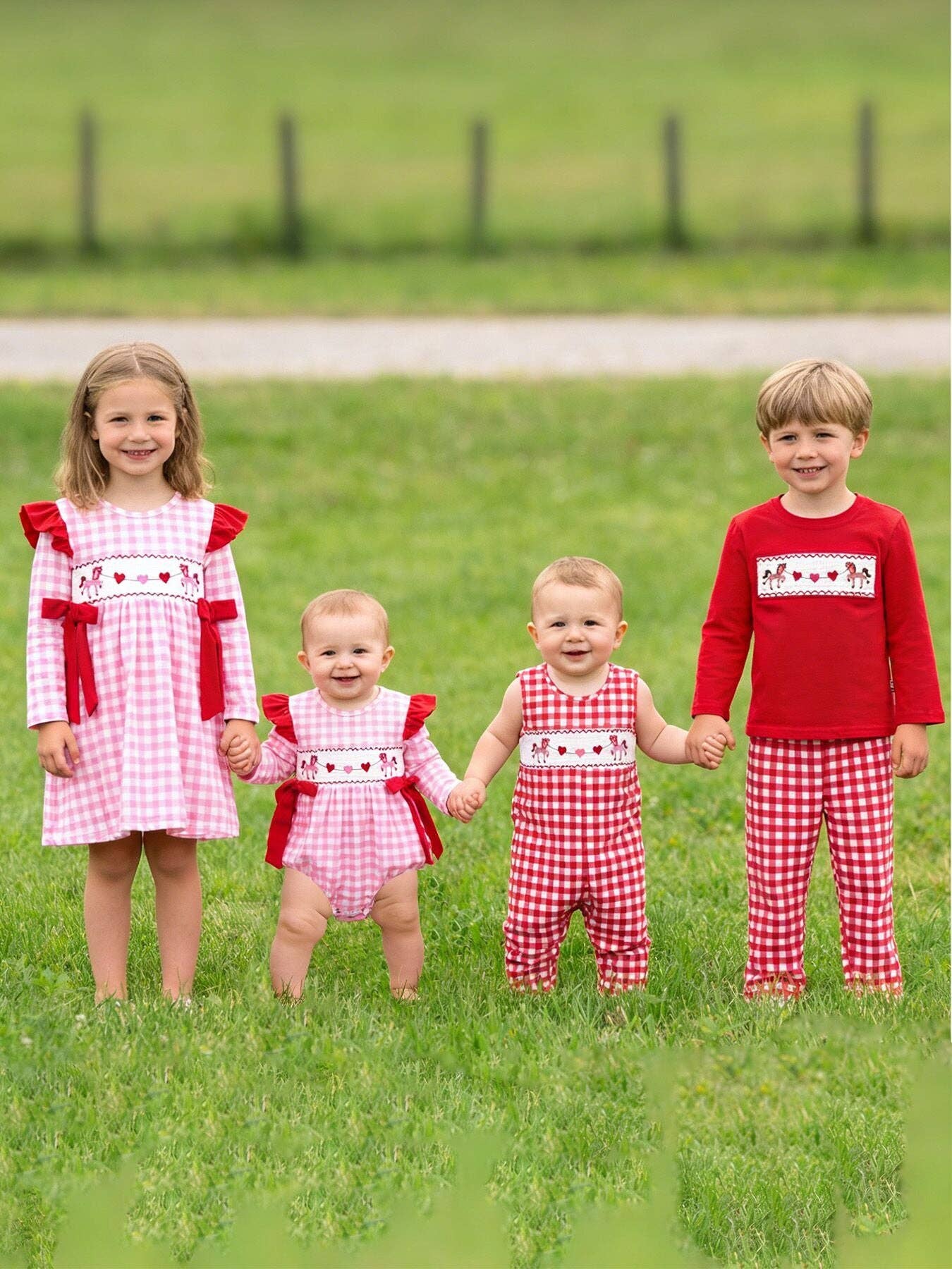Valentine's Day Plaid Heart Embroidered Boys' Romper