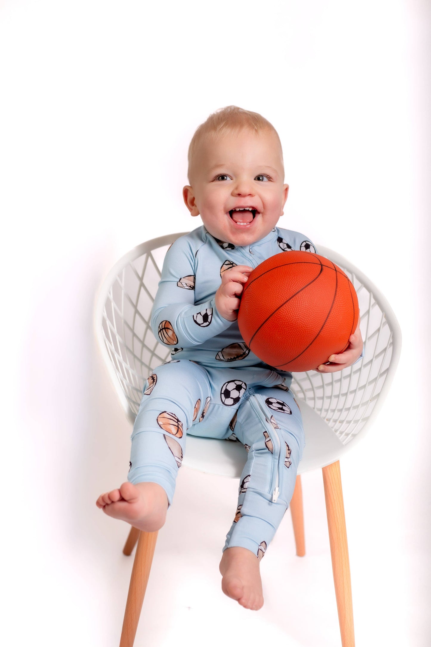 Blue Sports Bamboo Zipper Romper