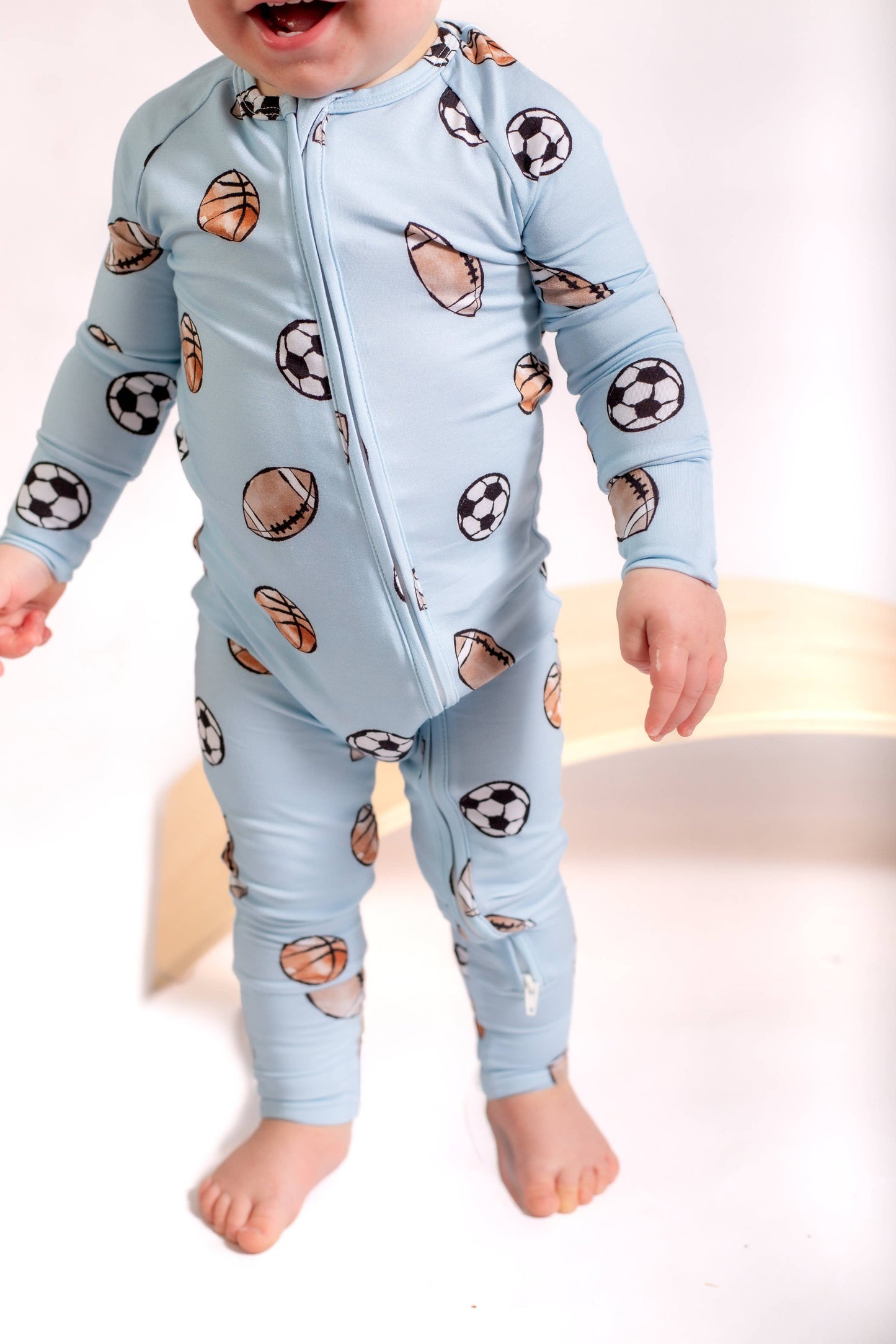 Blue Sports Bamboo Zipper Romper