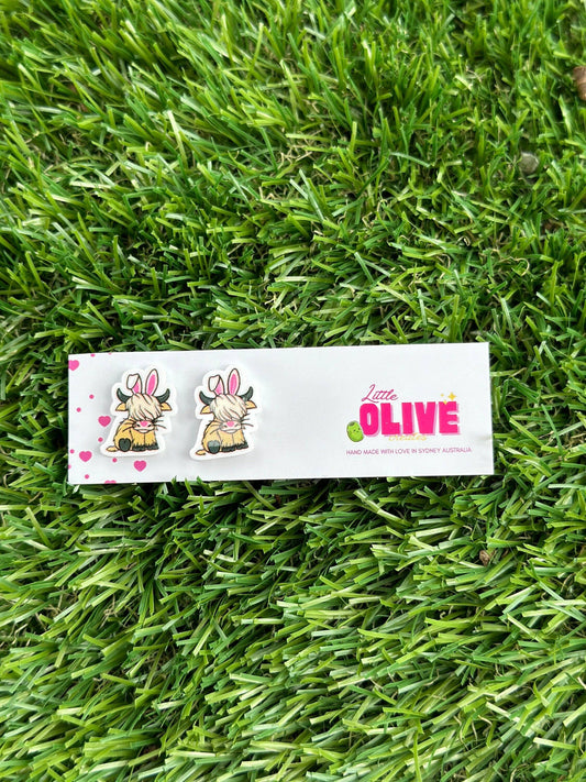 Hop into Easter with Our Highland Cow Bunny Stud Earrings!