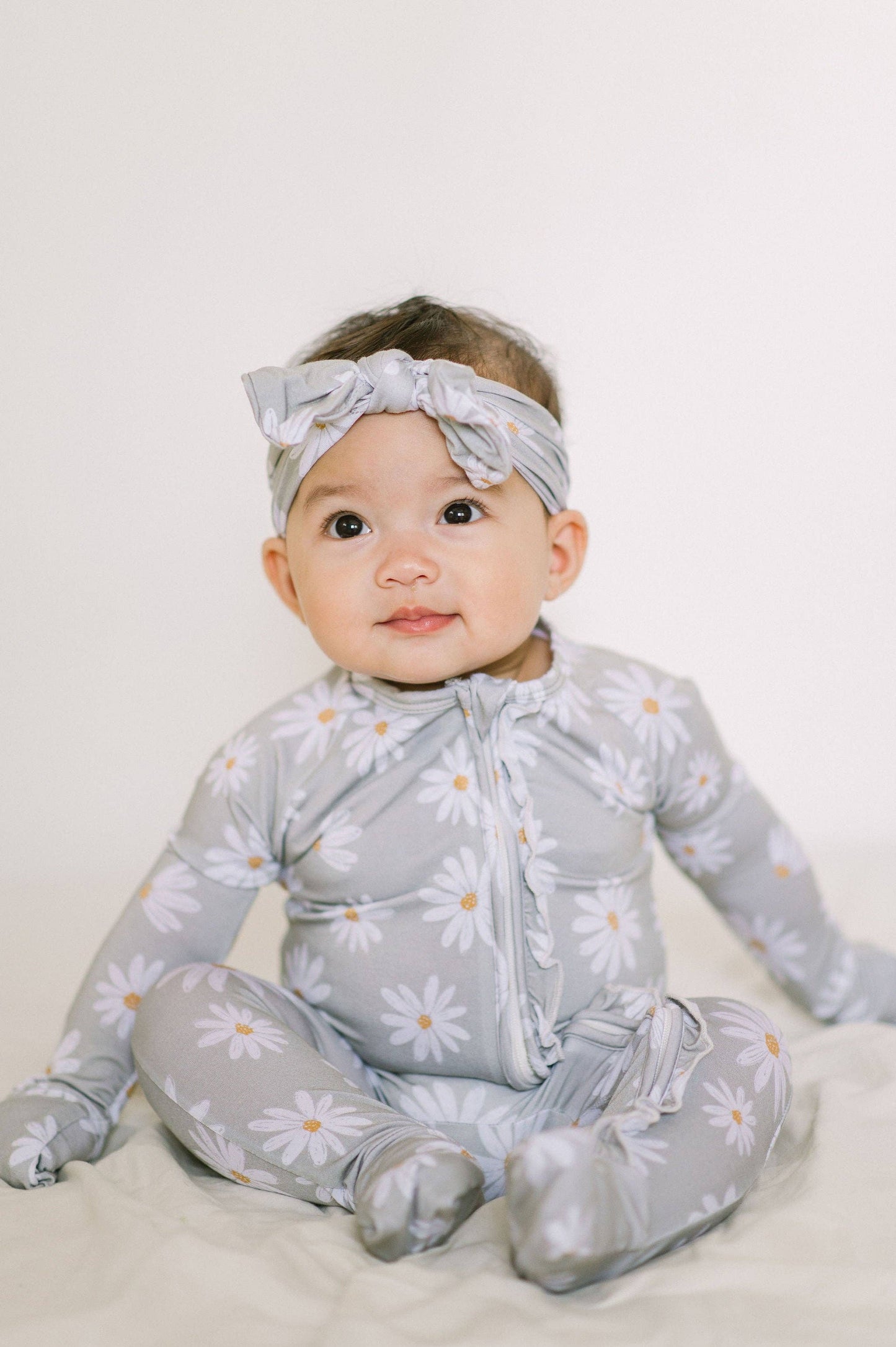 Sage Daisies Ruffle Baby Bamboo Romper