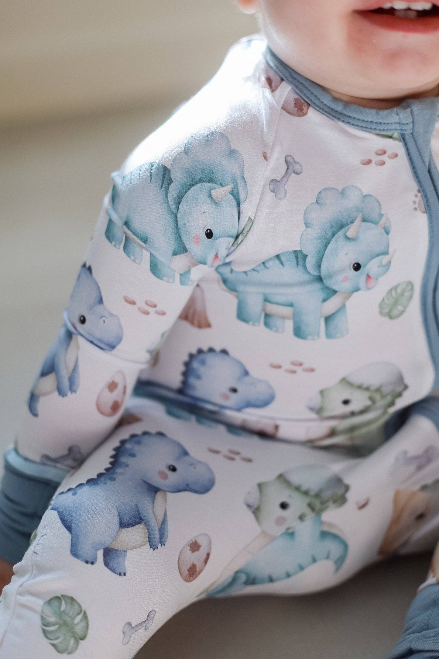 Dinosaur Watercolor Bamboo Zipper Romper