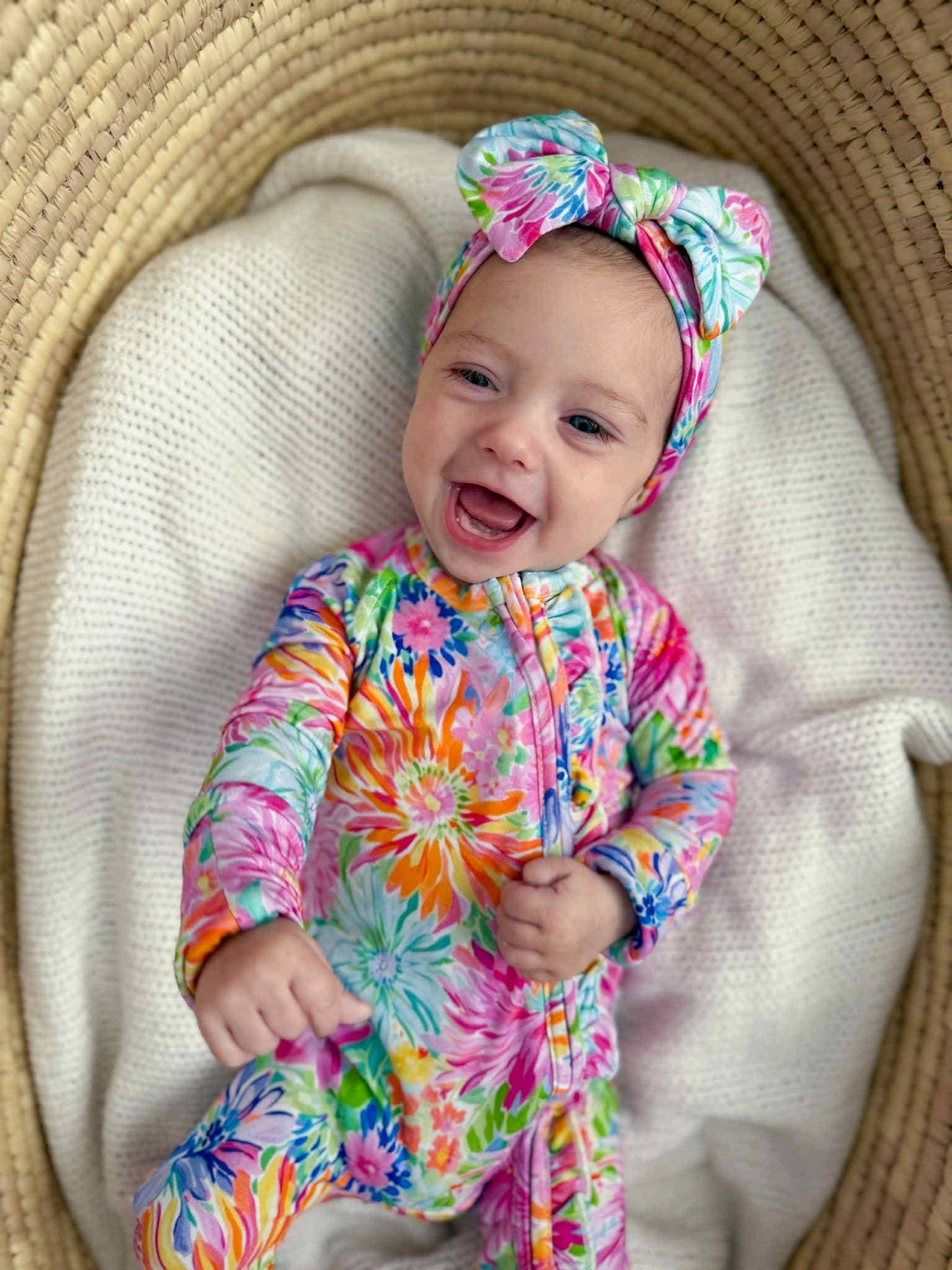 Bamboo Neon Floral Ruffle Baby Romper