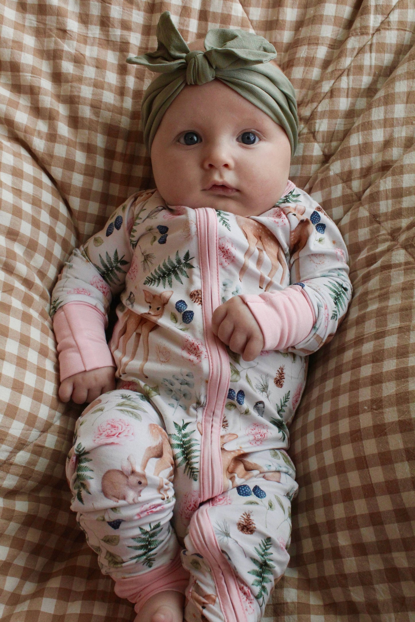 Pink Woodland Deer Bamboo Zipper Romper