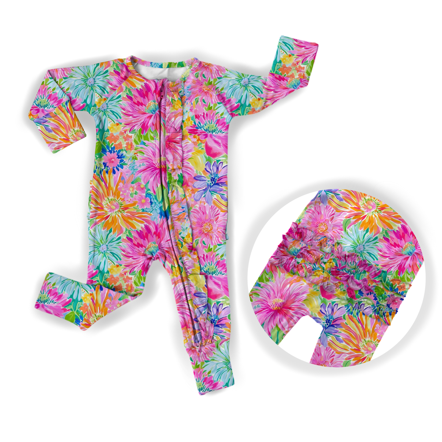 Bamboo Neon Floral Ruffle Baby Romper