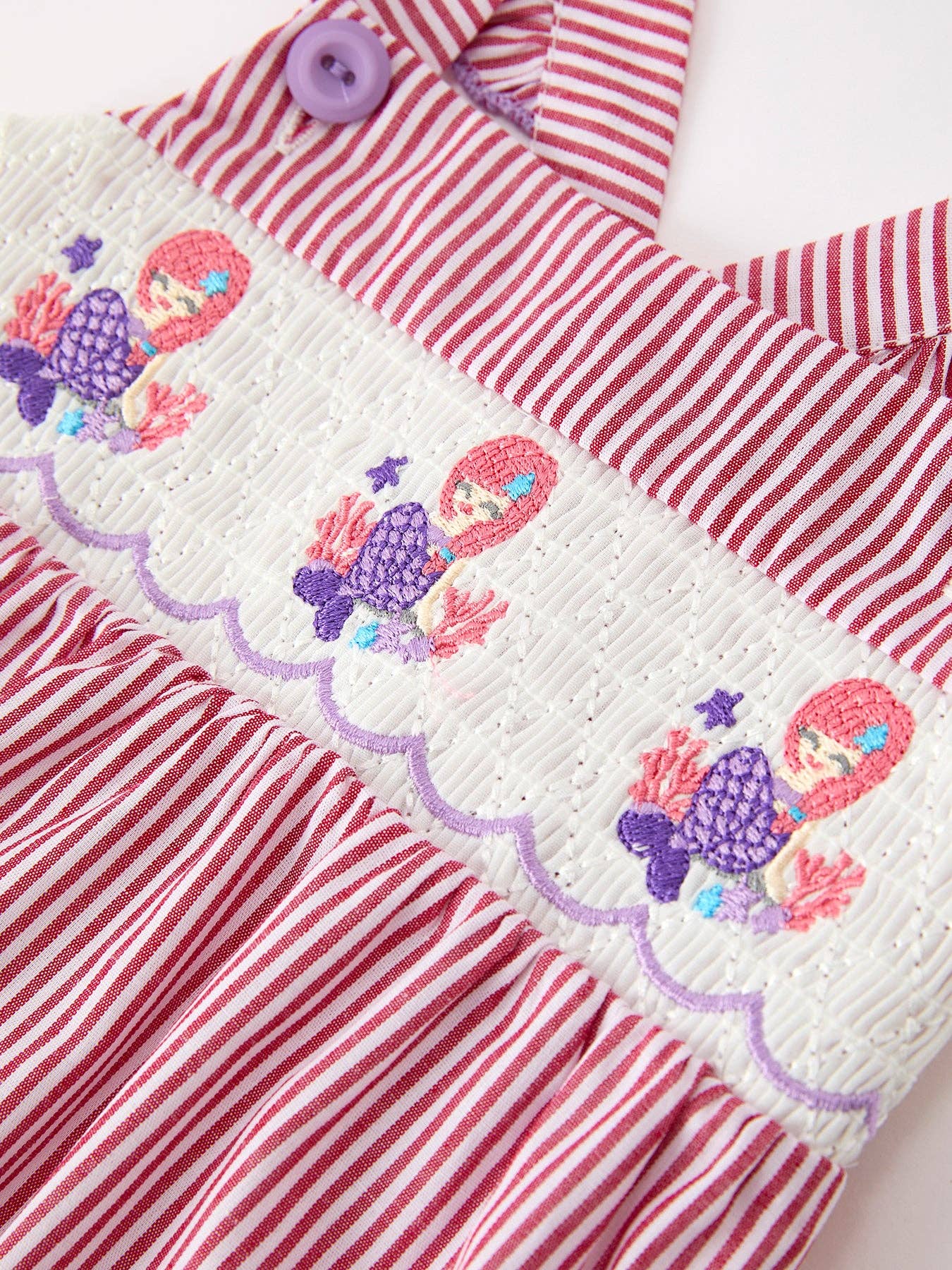 Summer Sea Embroidery Girls Striped Romper