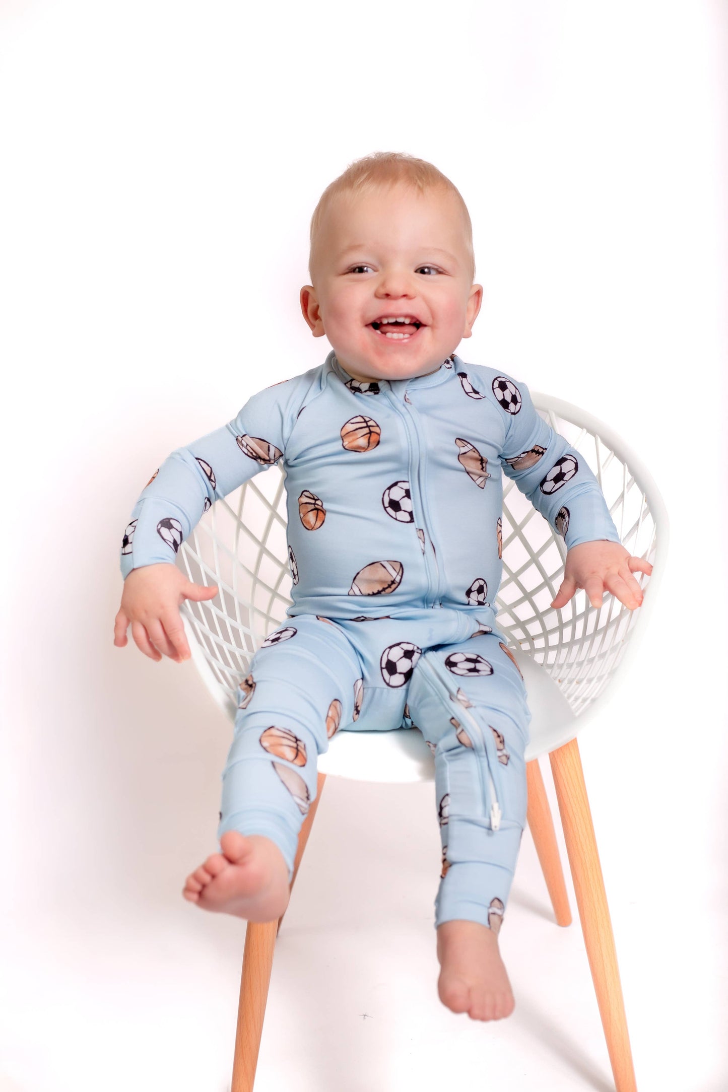 Blue Sports Bamboo Zipper Romper