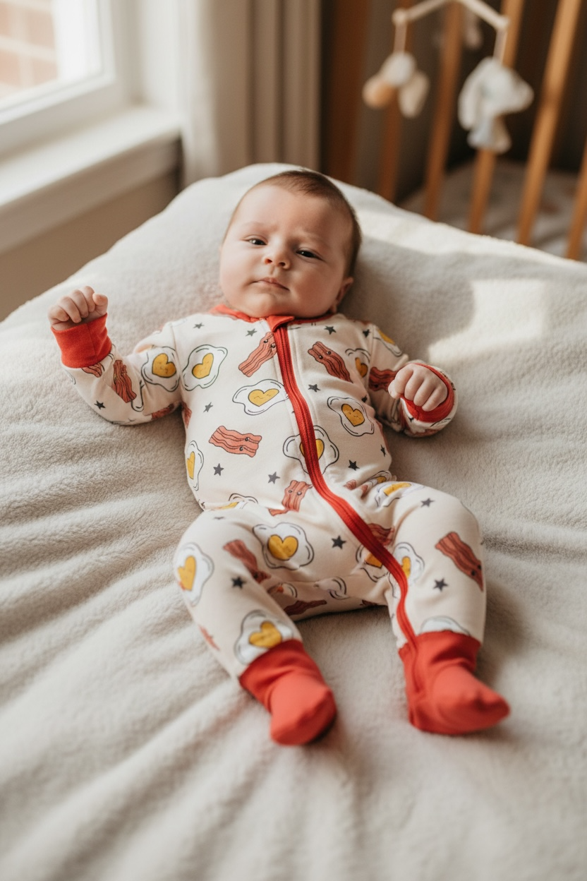 Eggs & Bacon Bamboo Zipper Romper