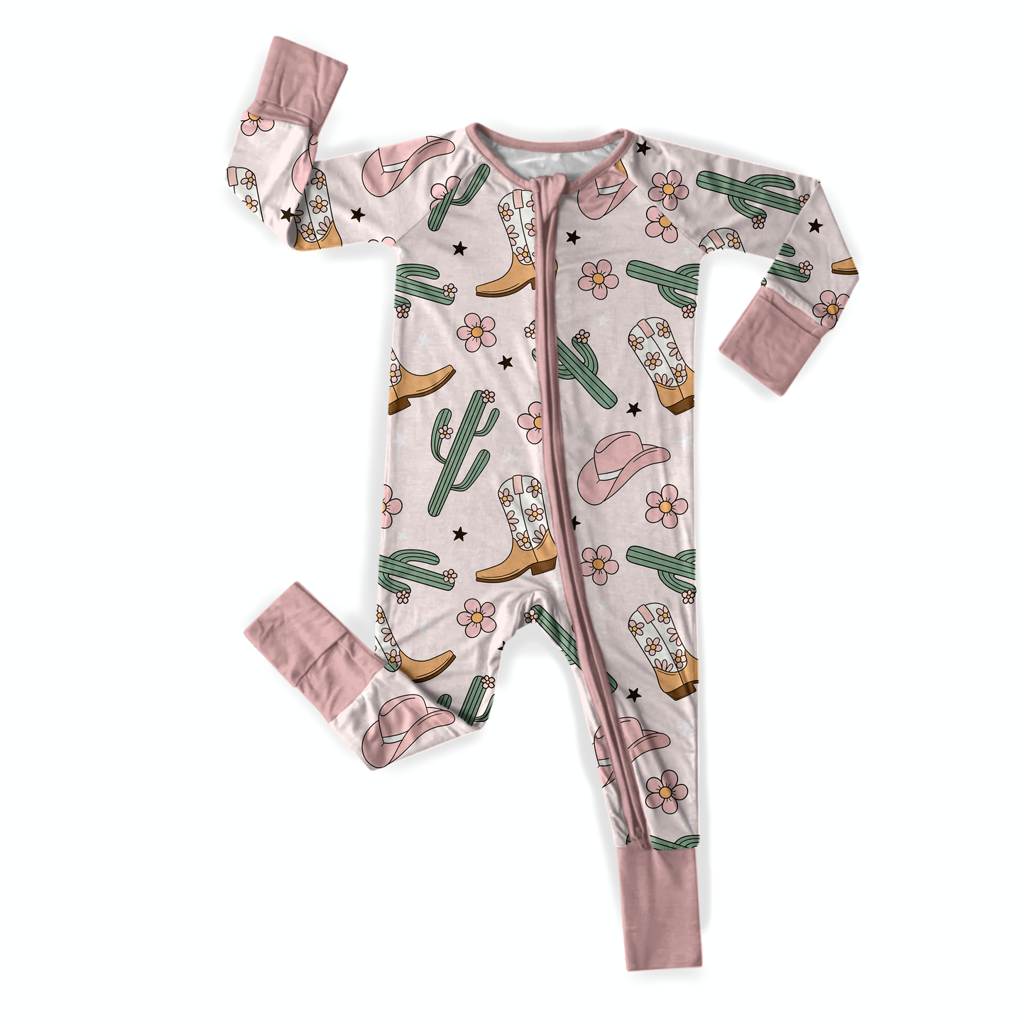 Pink Cowgirl Bamboo Zipper Romper