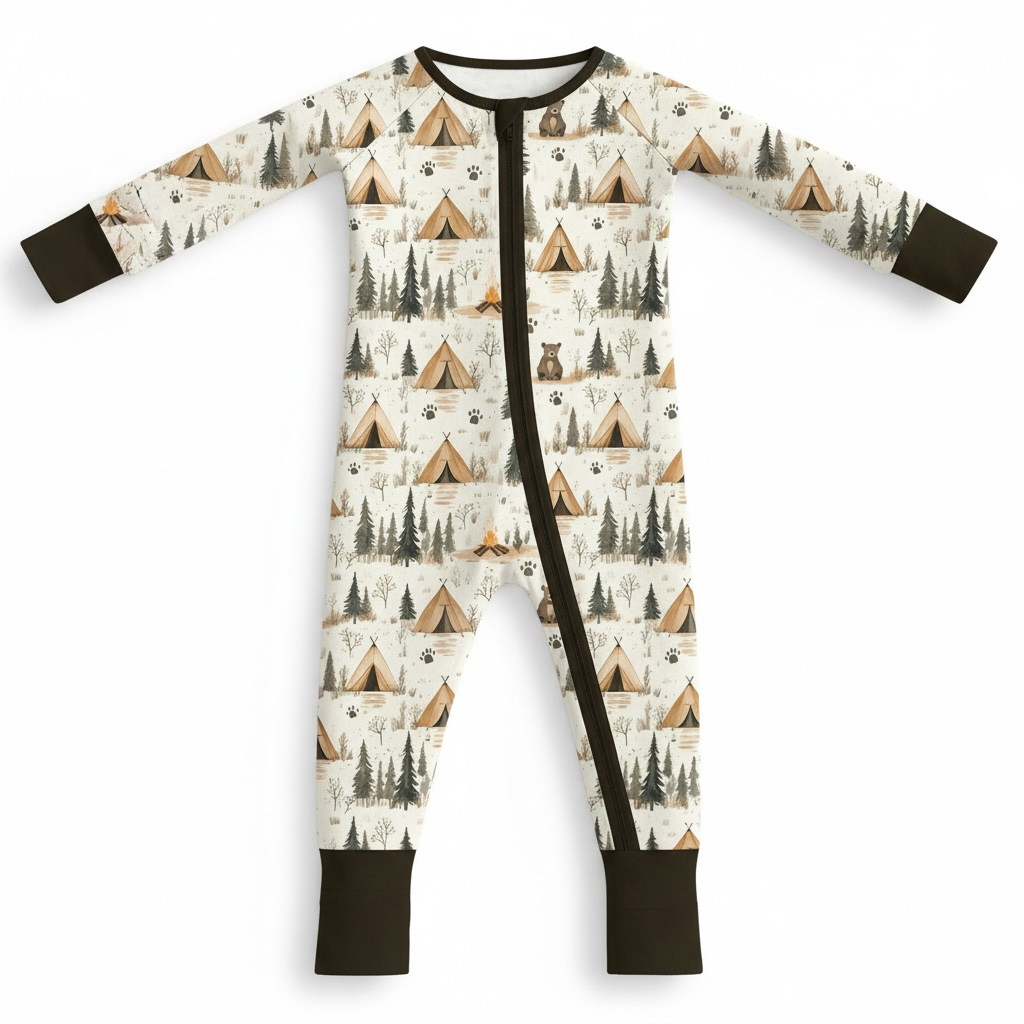 Camping Bears Bamboo Zipper Romper