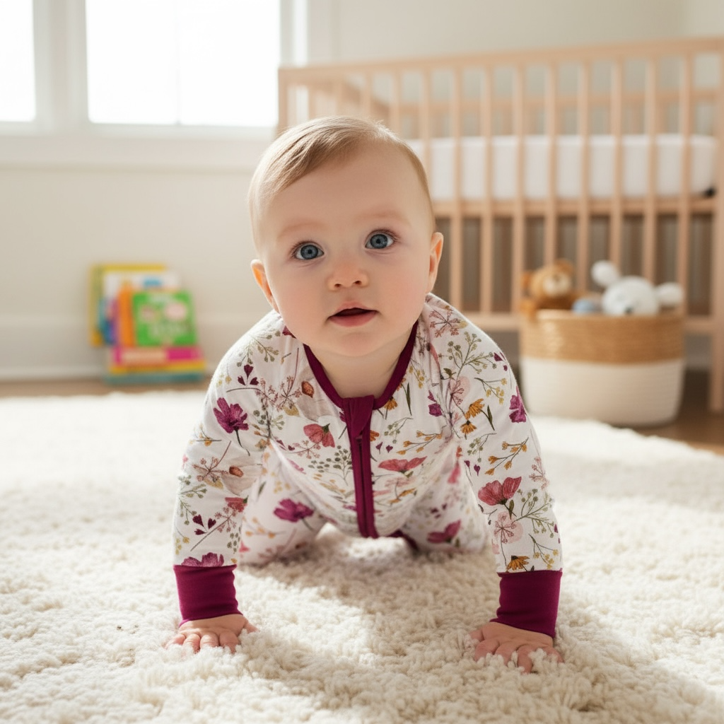 Purple Floral Bamboo Zipper Romper