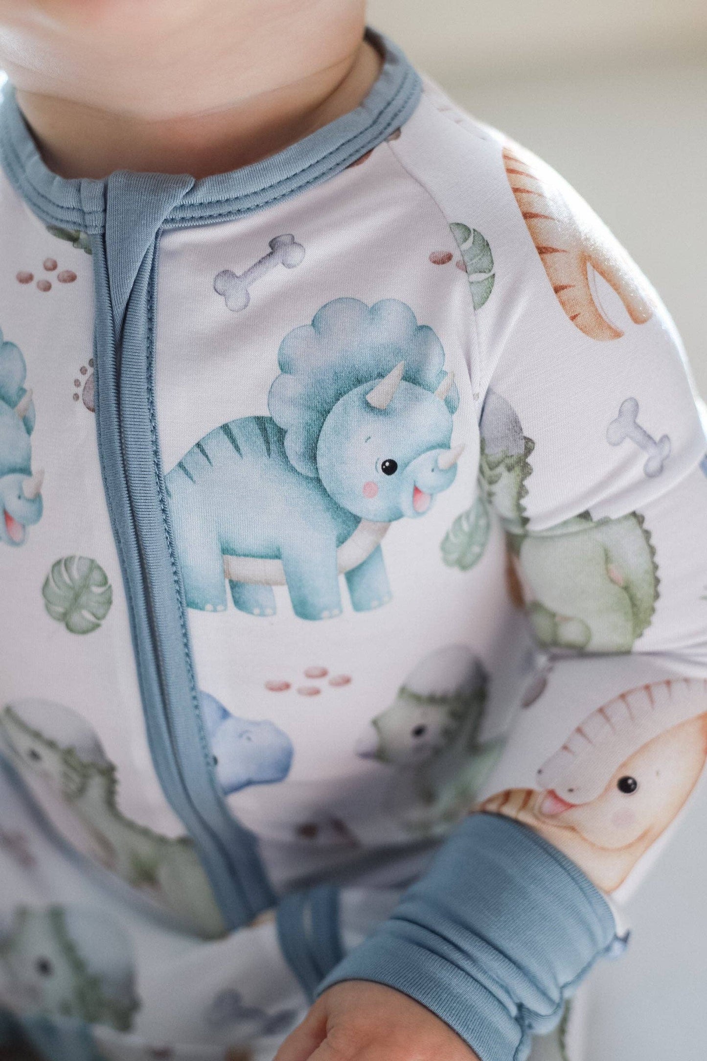 Dinosaur Watercolor Bamboo Zipper Romper