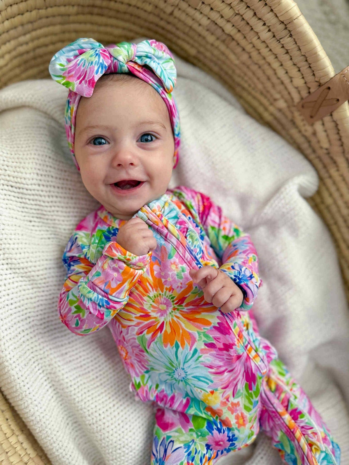 Bamboo Neon Floral Ruffle Baby Romper