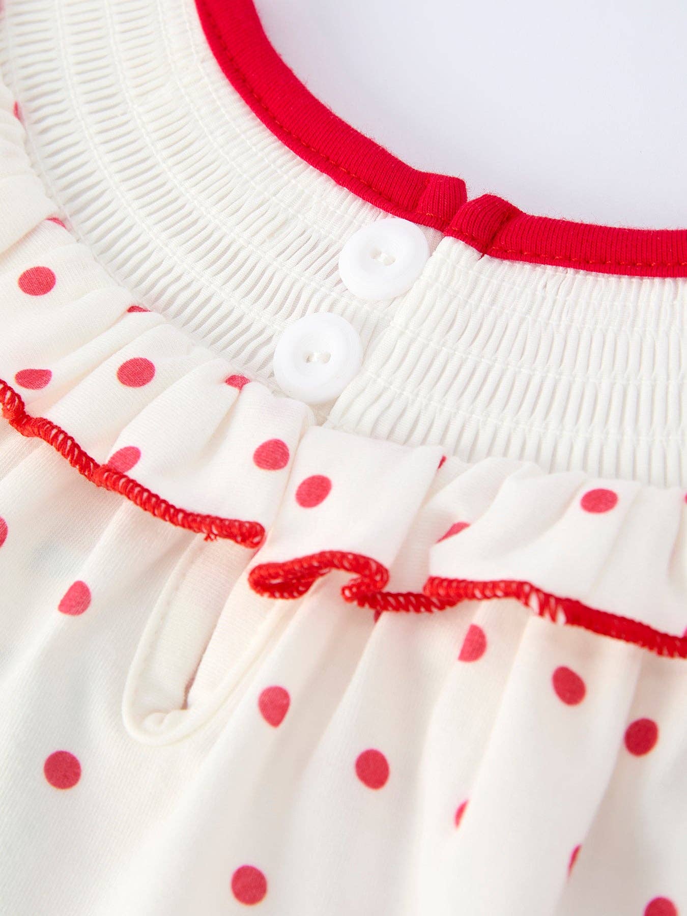 Valentine's Day Polka Dot Romper with Smocking Embroidery