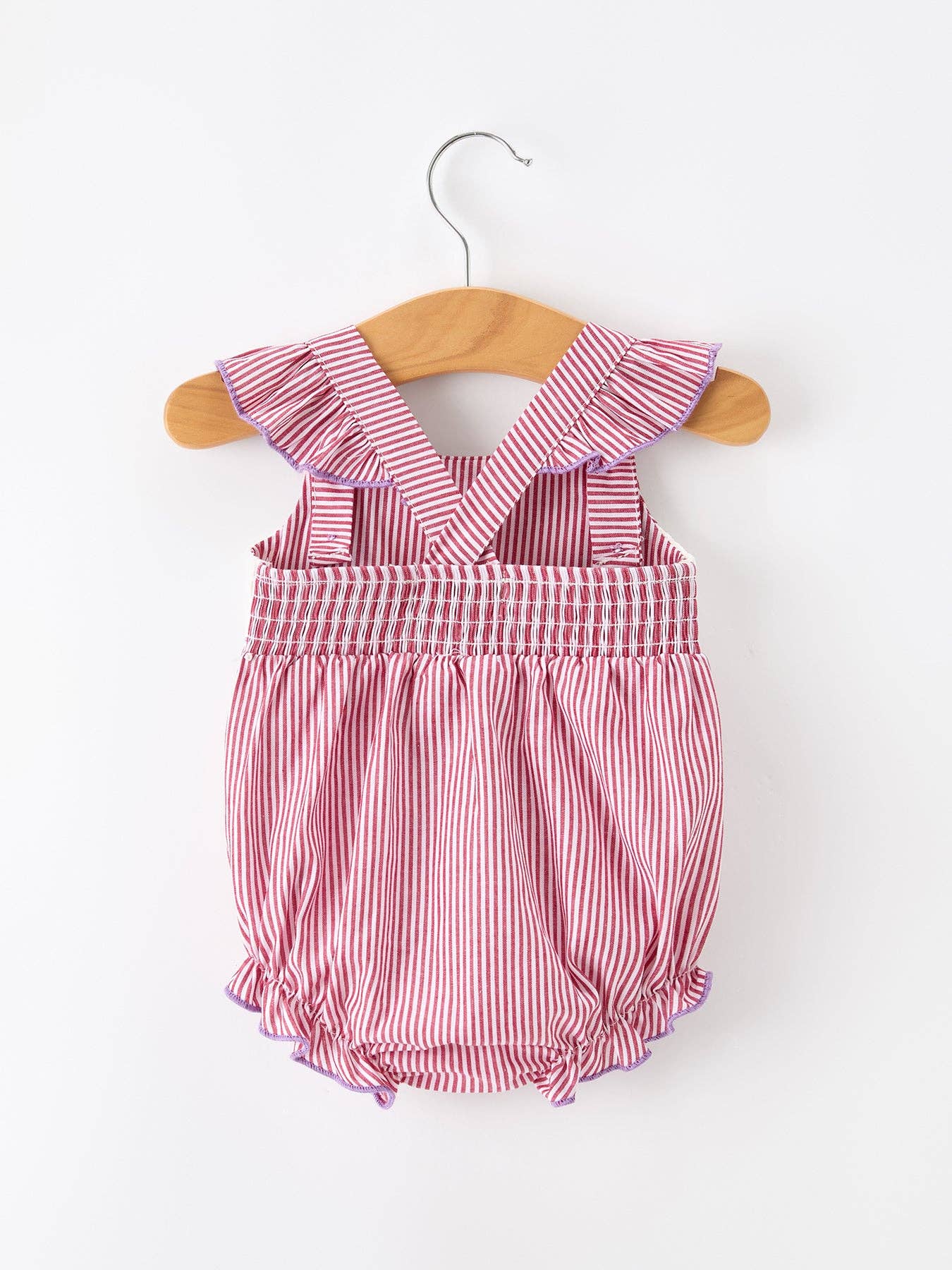 Summer Sea Embroidery Girls Striped Romper