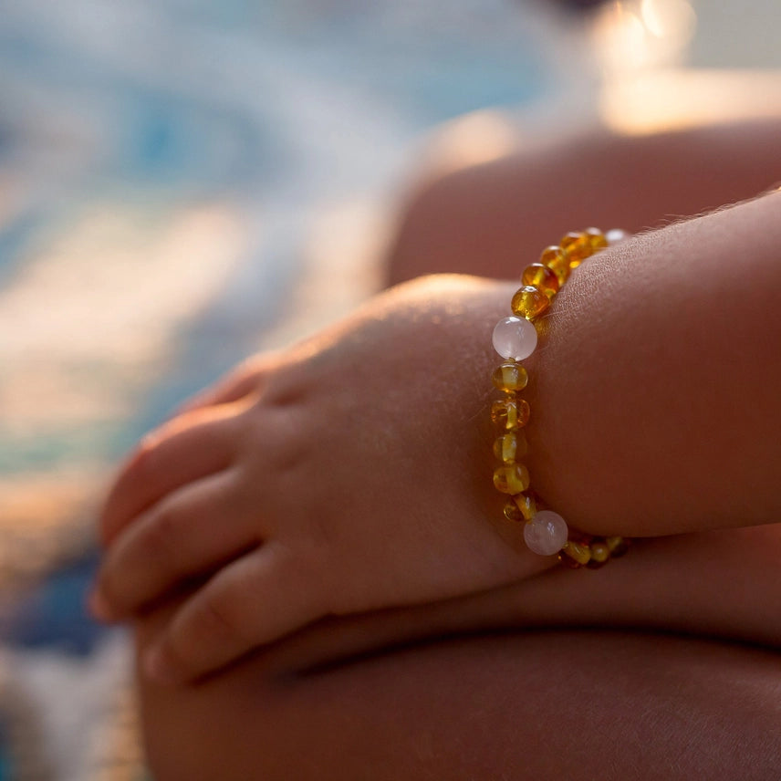 Rose Quartz + Raw Cognac Amber Bracelet