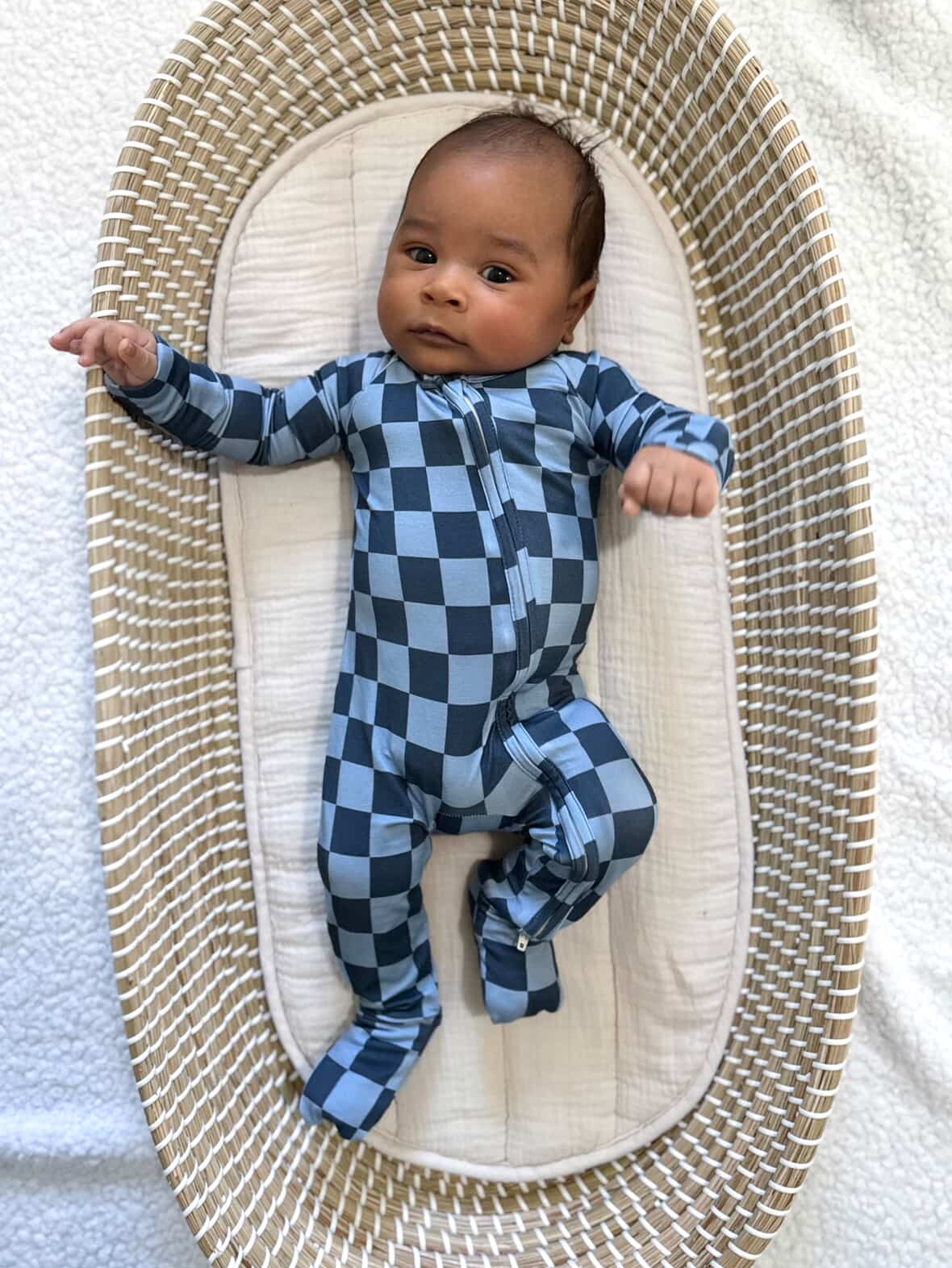 Blue Checker Bamboo Zipper Romper