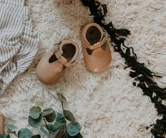 Caramel Soft-Soled Leather Baby Mary Janes