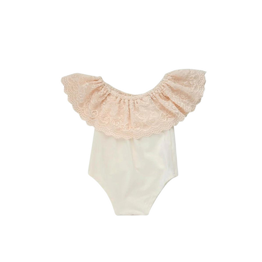 Kenzie Lace Flutter Sleeve Leotard - Vanilla Cream