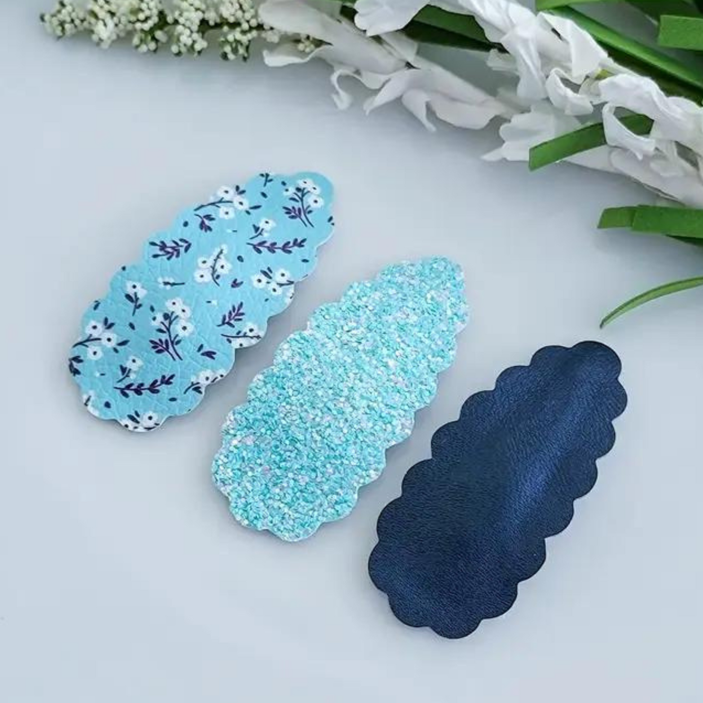 Scallop Oval Snap Clip 3pak - Tiny Blue Floral