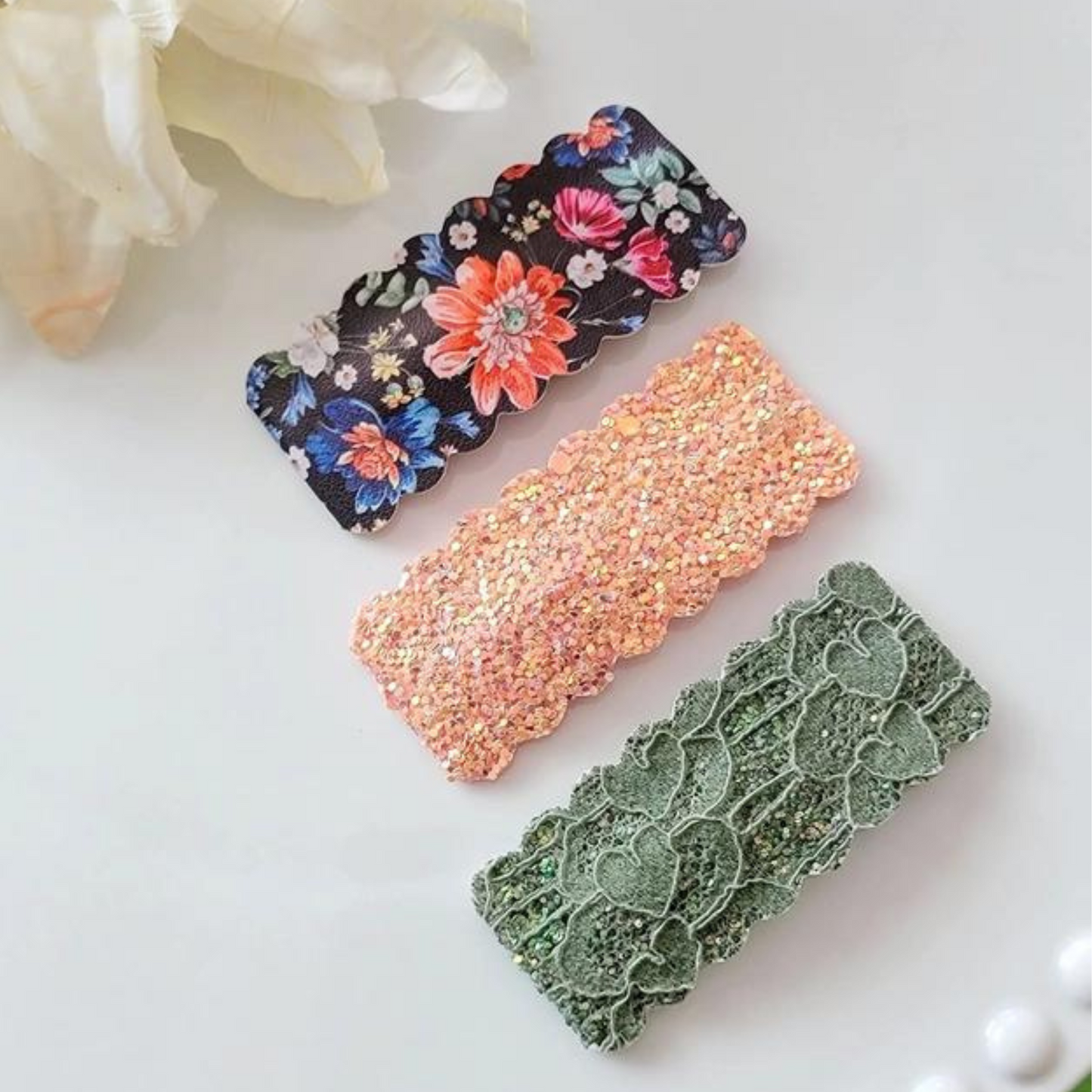 2.5" Rectangle Scallop Snap Clip 3pak-Dark Vintage Floral