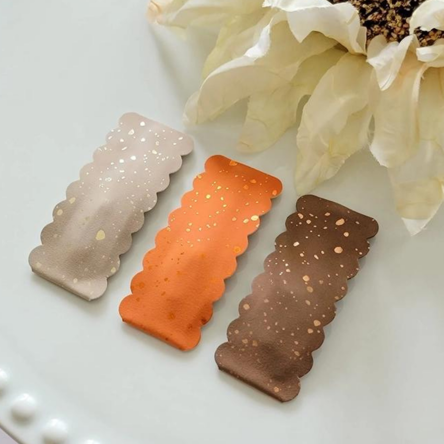 2.5" Rectangle Scallop Snap Clip 3pak-Metallic Splatter Suede #3