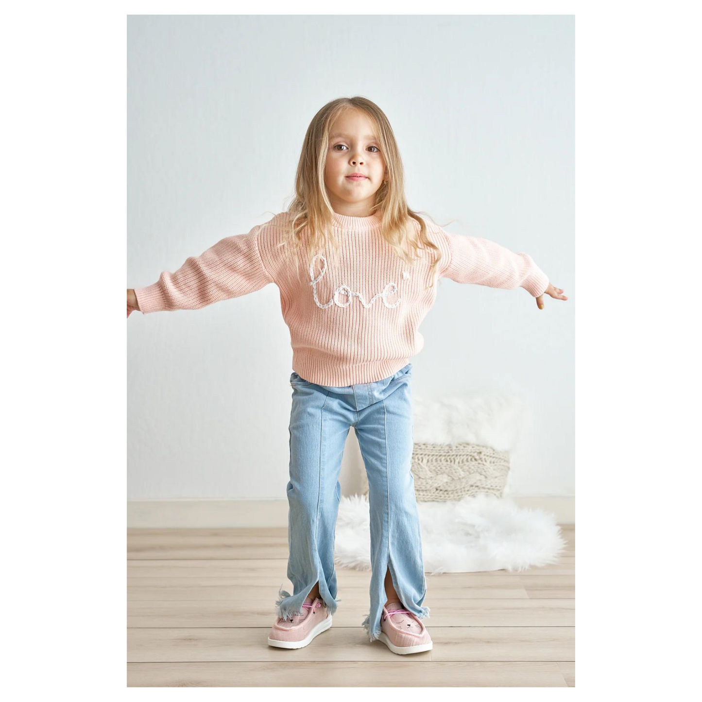 Pink Love Hand-Embroidered Oversized Sweater