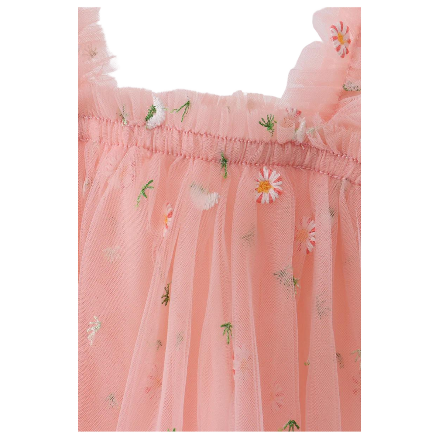 Pink Strap Daisy Embroidery Tulle Dress