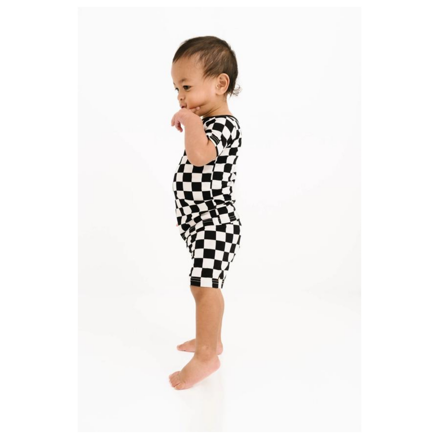 Black Checkered Bamboo Shorts Set