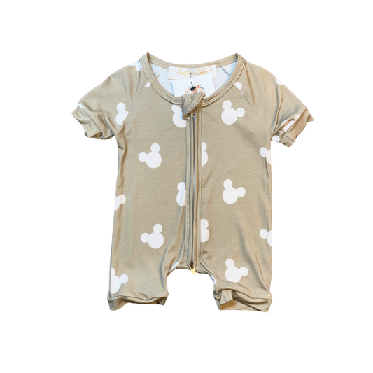 Mickey Ears in Tan Bamboo Short Romper