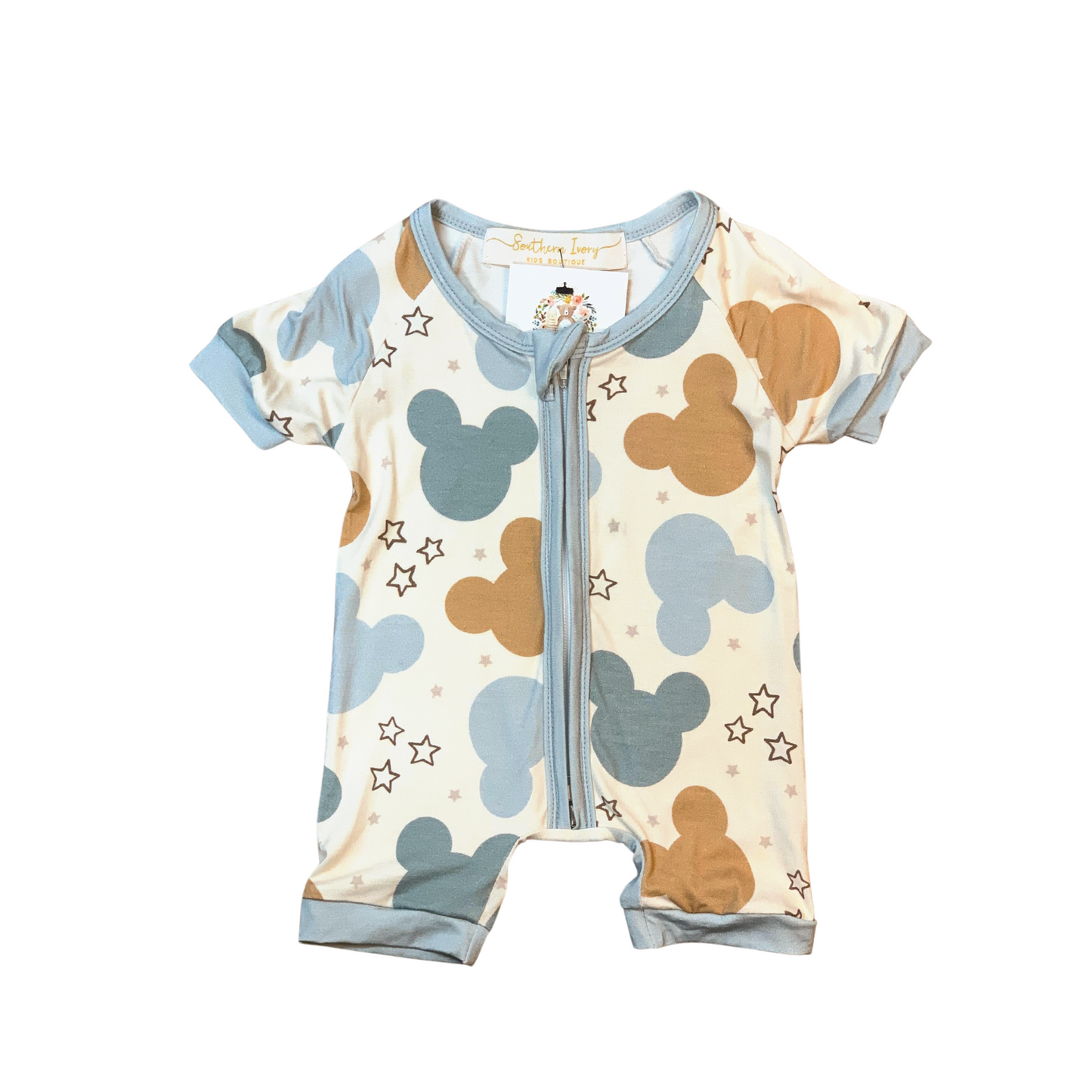 Pastel Blue Mickey Ears Bamboo Short Romper