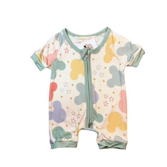 Pastel Green Mickey Ears Bamboo Short Romper