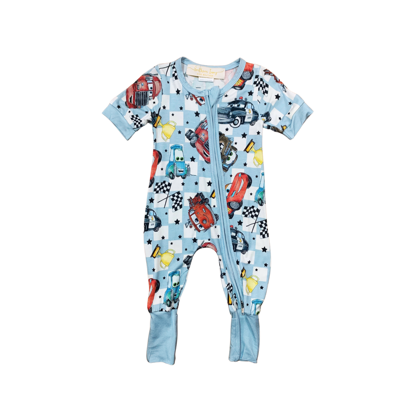 Ka-chow! Bamboo Romper w/Fold Over Footies