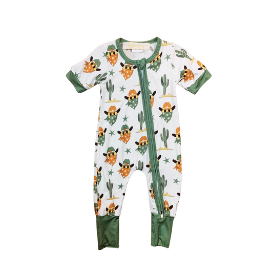 Wild West Smiley Bamboo Romper w/Fold Over Footies