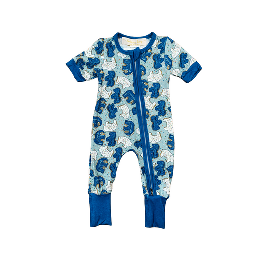 Animal Cookies Bamboo Romper w/Fold Over Footies (Blue)