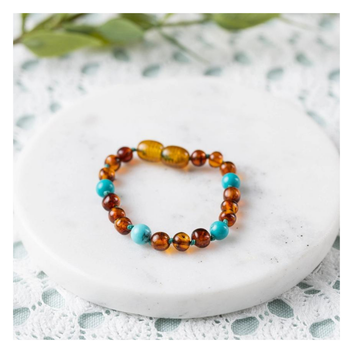 Turquoise + Cognac Amber Bracelet