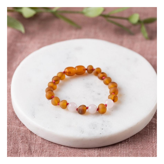 Rose Quartz + Raw Cognac Amber Bracelet