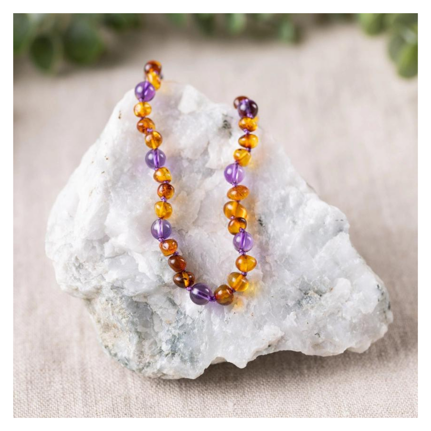 Amethyst + Cognac Amber Necklace