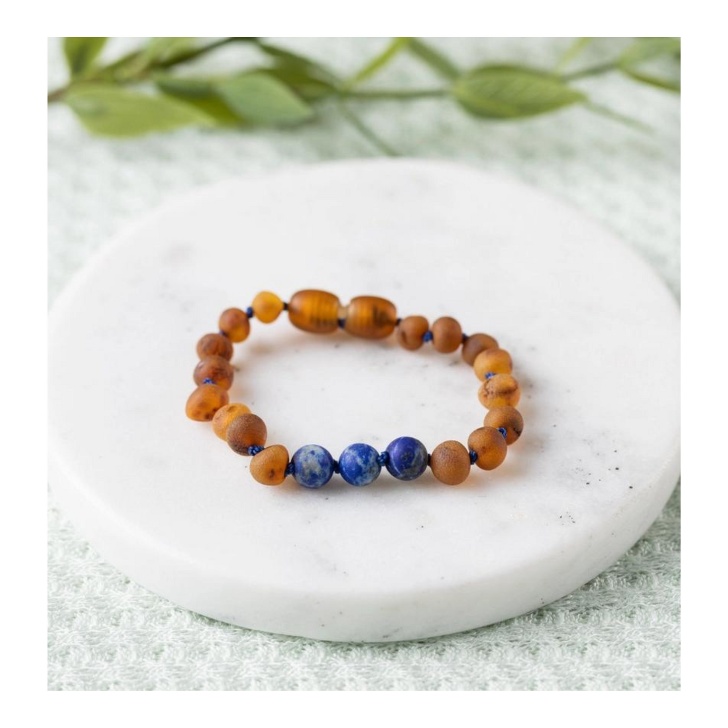 Lapis Lazuli + Raw Cognac Amber Bracelet