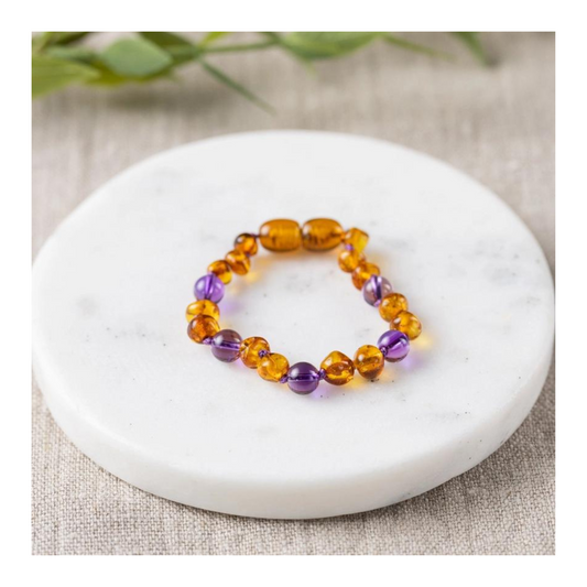 Amethyst + Cognac Amber Bracelet