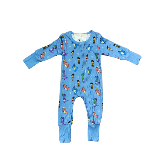 Dragon Tales Bamboo Romper w/Fold Over Hands & Feet (Blue)