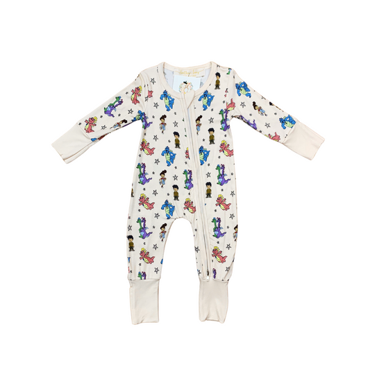 Dragon Tales Bamboo Romper w/Fold Over Hands & Footies (Cream)