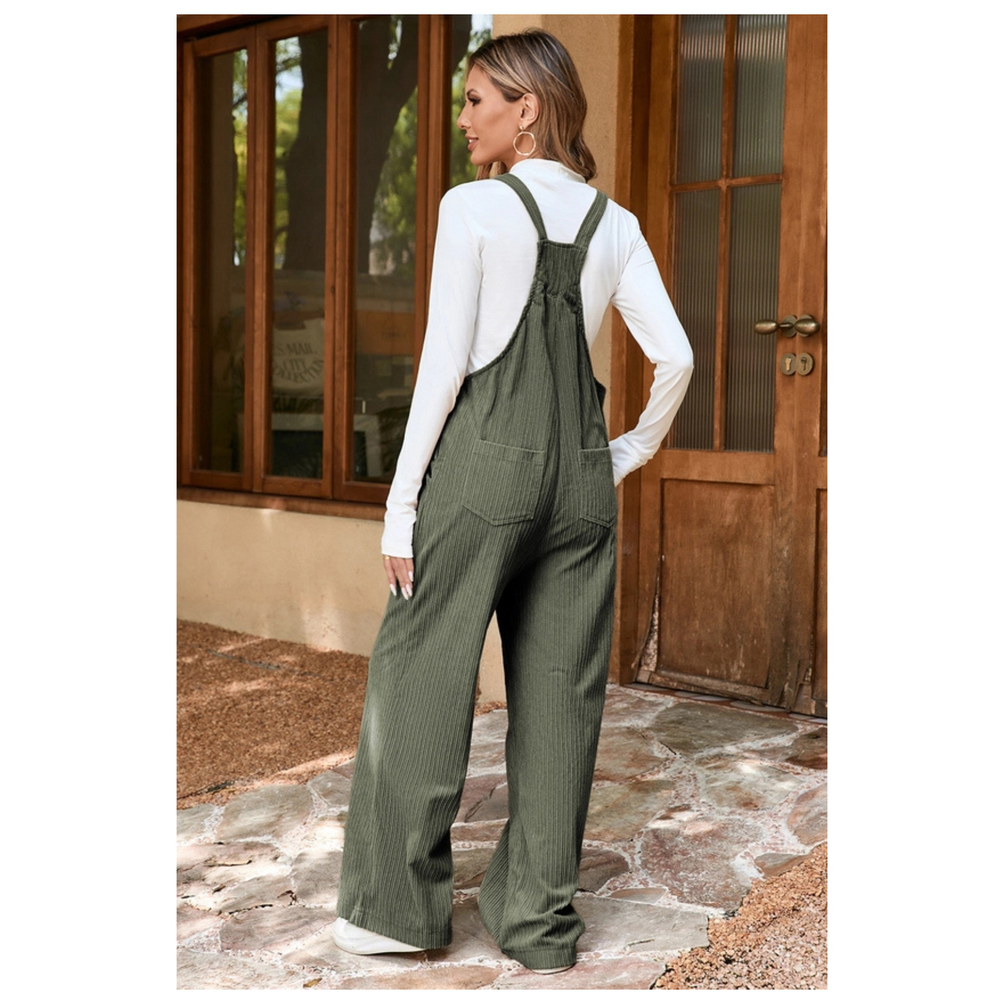 Solid Pocketed Loose Fit Corduroy Overall (Jungle Green)