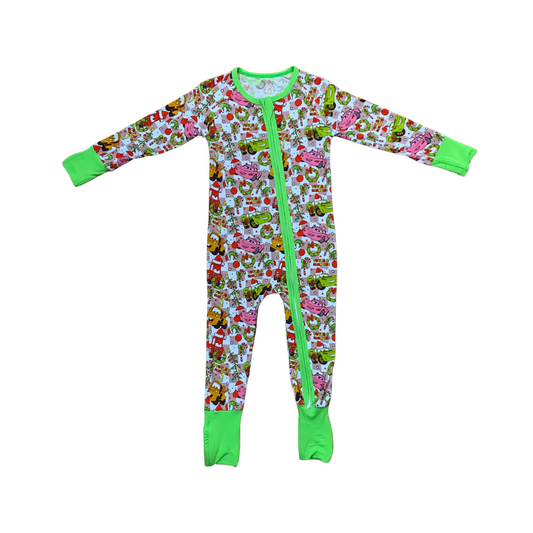 Grinchy Cars Christmas Bamboo Romper